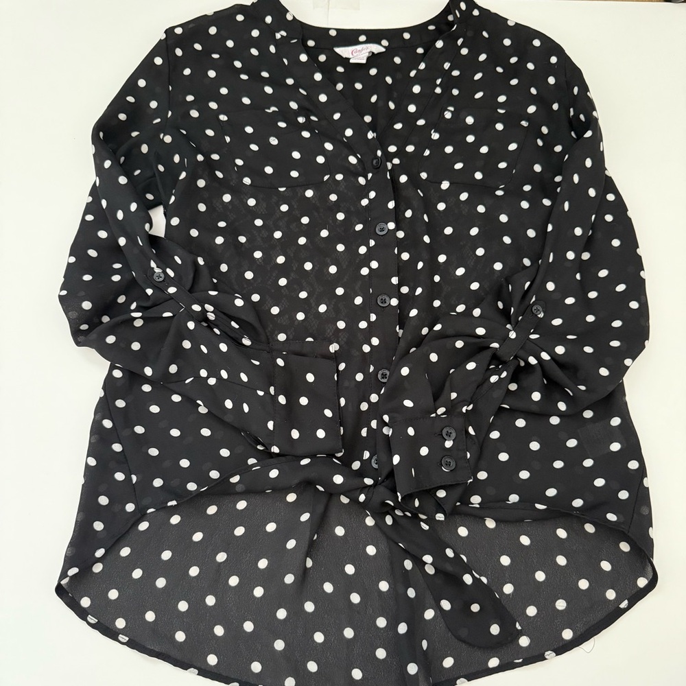 Candie's Black and White Buttoned Blouse with 3/4 Sleeves